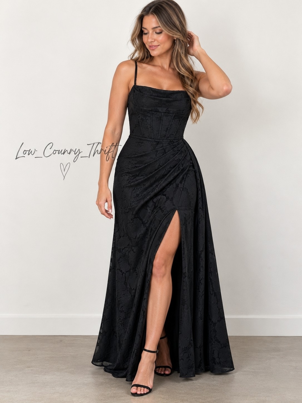 Azazie Atelier Denisa Dress Size 18 NWT Black Floral Burnout Bridesmaid